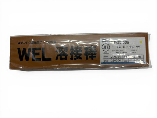WEL ( 日本ウェルディングロッド )　アーク溶接棒 　WEL 308　ステンレス鋼 用 φ 2.6mm 300mm 小箱 2.5kg